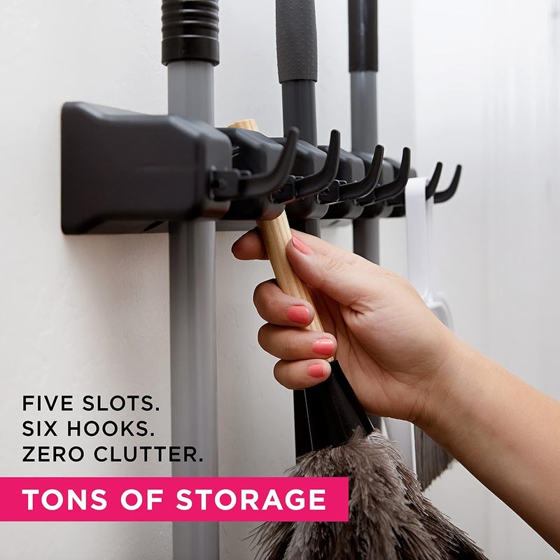 Berry Ave EXTRA GRIP Mop & Broom Holder Wall Mount - Wall Hanging Garden Tool & Utility Closet Organizer, Mop & Broom Hook, Broom Hanger Wall Mount, Mop Broom Organizer, Wall Mounted Broom Rack Mop Storage - Image 2